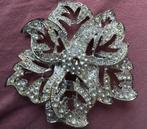 Vintage statement broche zilverkleurig diamantjes rond >5cm, Ophalen of Verzenden, Zo goed als nieuw, Zilver, Overige materialen