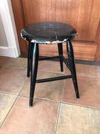 Vintage houten krukje zwart rond, Ophalen, Gebruikt, Hout