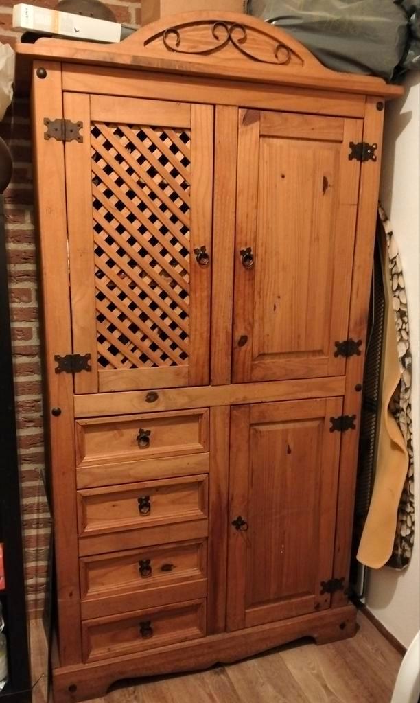 Mexicaanse houten kast met deuren en lades, moet weg, Huis en Inrichting, Kasten | Kledingkasten, Gebruikt, 150 tot 200 cm, 100 tot 150 cm