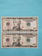 2 x 10.00 Dollar opvolgende serie Unc, Postzegels en Munten, Bankbiljetten | Amerika, Ophalen of Verzenden, Noord-Amerika