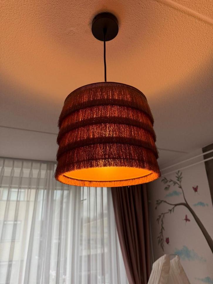 Oud Roze Slaapkamer Lamp met Franjes, Huis en Inrichting, Lampen | Hanglampen, Zo goed als nieuw, Minder dan 50 cm, Stof, Ophalen