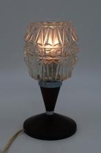 Brutalistisch tafellampje jaren 60 teak met glas, Gebruikt, Vintage, Ophalen of Verzenden, Nvt