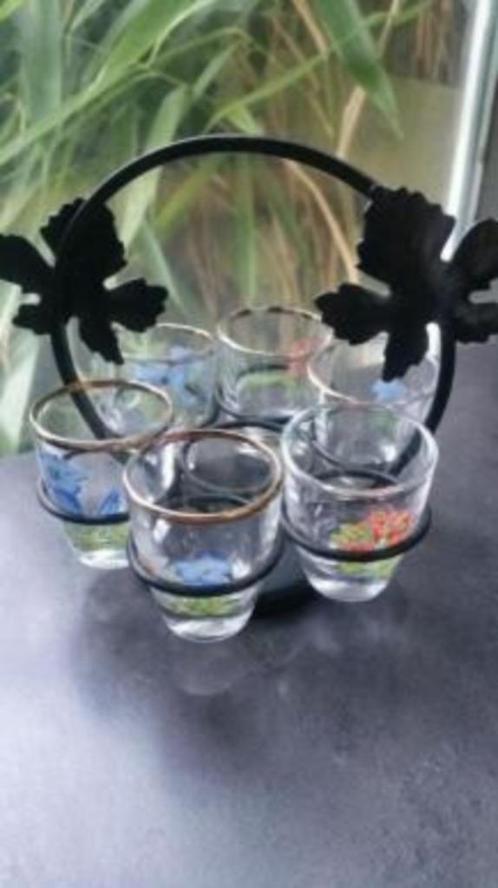 Prachtig leuk vintage shotglazen borrelset zwitserland in pr, Antiek en Kunst, Antiek | Servies compleet, Ophalen of Verzenden