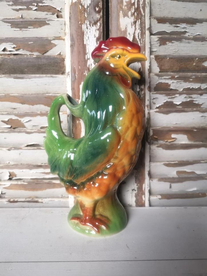 Vintage barbotine waterkan haan Saint Clément, Antiek en Kunst, Antiek | Keramiek en Aardewerk, Ophalen of Verzenden