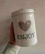 Blik met de tekst enjoy en hartje afgebeeld - wit / taupe, Ophalen of Verzenden, Zo goed als nieuw