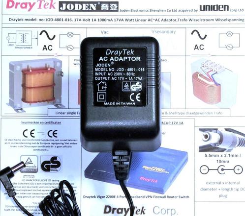 Draytek JODEN JOD-4801-016 17V 1A AC~AC Wisselstroom Adapter, Audio, Tv en Foto, Opladers, Zo goed als nieuw, Ophalen of Verzenden
