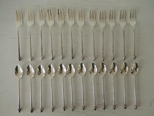 Vintage set verzilverde zs kroon 90 koffielepels taartvorken, Antiek en Kunst, Antiek | Bestek, Verzenden