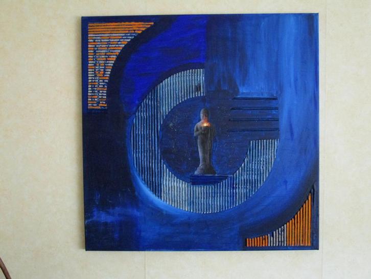 Schilderij - Collage Buddha - Boeddha, Huis en Inrichting, Woonaccessoires | Schilderijen, Tekeningen en Foto's, Nieuw, Schilderij