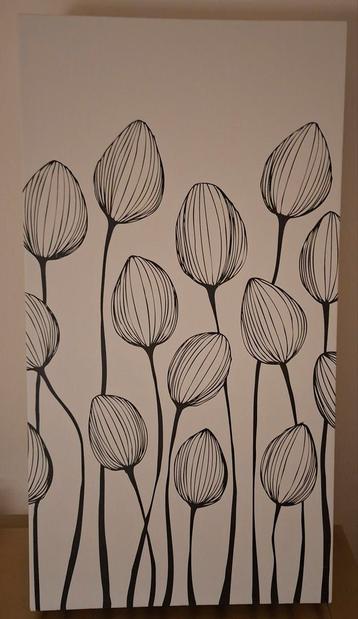 Ikea canvas schilderij - witte achtergrond, zwarte bloemen beschikbaar voor biedingen