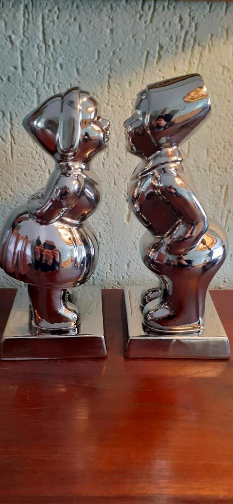 Boertje en boerinnetje porselein verchroomd., Antiek en Kunst, Kunst | Designobjecten, Ophalen of Verzenden