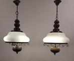 Set van 2 jaren’50 melkglazen café-/biljarttafellampen, Huis en Inrichting, Lampen | Hanglampen, Ophalen of Verzenden, Gebruikt