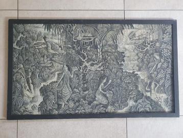 Indonesische doek verlijmd op spaanplaat - 55 x 94 cm  beschikbaar voor biedingen