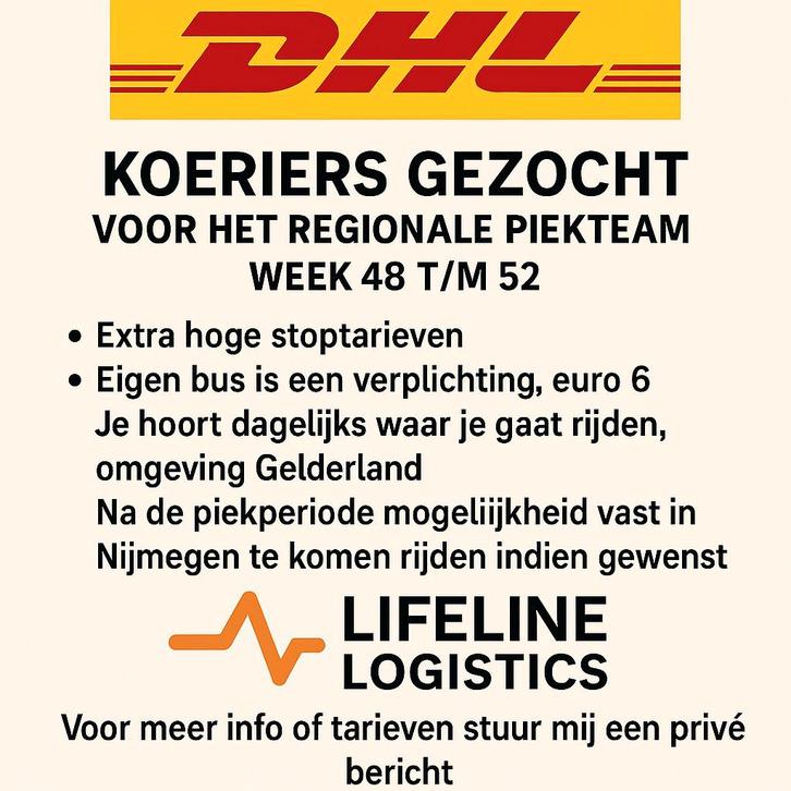 Regionaal piekteam ZZP DHL, Vacatures, Vacatures | Chauffeurs, Overige niveaus, Starter, Overige vormen, 33 - 40 uur