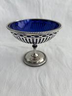 Vintage verzilverd bonbonschaaltje met blauwe inlay., Ophalen of Verzenden