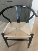 4 Wishbone chairs - zgan, zwart /naturel zitting, Huis en Inrichting, Ophalen, Zwart, Zo goed als nieuw, Vier