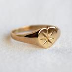 Vintage 9ct goud hart zegelring signet ring - 18, Sieraden, Tassen en Uiterlijk, Ringen, 18 tot 19, Ophalen of Verzenden, Zo goed als nieuw