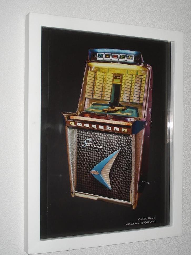 Jukebox Rock Ola Tempo 2  in Lijst   43 x 33 cm, Verzamelen, Automaten | Jukeboxen, Zo goed als nieuw, Rock Ola, 1950 tot 1960