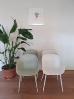 4 stevige kunststof kuipstoelen, wit & groen, Ophalen, Kunststof, Wit, Zo goed als nieuw