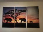 Canvas drieluik Afrikaans landschap met olifanten, Foto of Poster, Gebruikt, 125 cm of meer, Ophalen