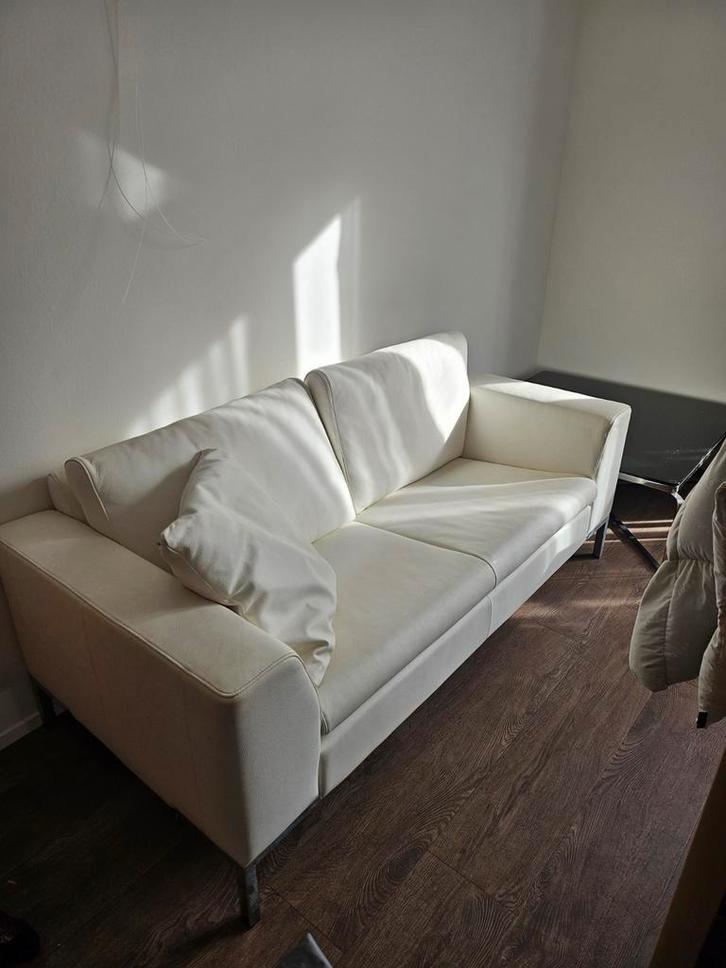 Witte lederen bank enz, Huis en Inrichting, Banken | Sofa's en Chaises Longues, 75 tot 100 cm, Ophalen of Verzenden