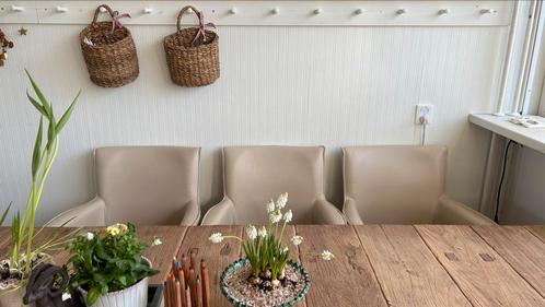 Lederen eetkamerstoelen op wielen 3 stuks, Huis en Inrichting, Stoelen, Zo goed als nieuw, Drie, Leer, Overige kleuren, Ophalen of Verzenden