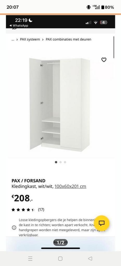 IKEA Pax kast 100x60x201 - 1 jaar oud, Huis en Inrichting, Kasten | Kledingkasten, Ophalen