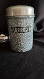 Grijs gewolkt emaille suikerblik blik suiker, Antiek en Kunst, Ophalen of Verzenden