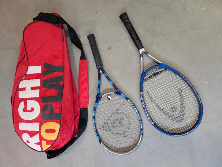 Dunlop & Head tennisrackets + draagtas, Sport en Fitness, Tennis, Gebruikt, Racket, Head, L4, Ophalen of Verzenden