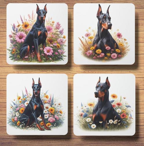 Dobermann Lente onderzetters met houder, Huis en Inrichting, Woonaccessoires | Onderzetters, Nieuw, Glas of Kopje, Ophalen of Verzenden