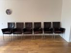 Set van 6 leren eetkamerstoelen, Ophalen, Gebruikt, Bruin, Metaal