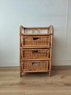 Bamboe Hobo Stijl Nachtkastje met 3 Lades, Huis en Inrichting, Kasten | Ladekasten, Ophalen, Overige materialen, Minder dan 50 cm