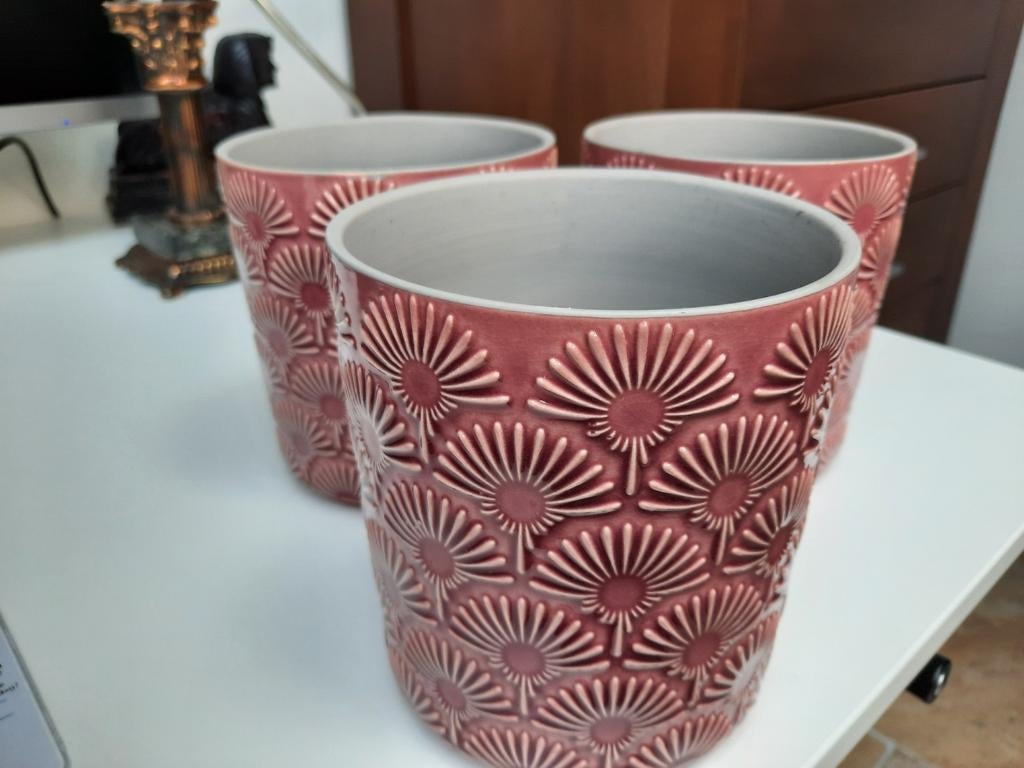 3 Mica bloempotten nieuw, Rond, Ophalen of Verzenden, Aardewerk, Binnen