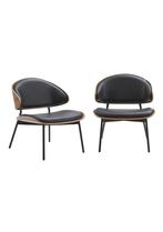 Houten Eetkamerstoel met Leer - Zwart - 2 voor €1250, Niet ingevuld, Metaal, Zwart, Niet ingevuld