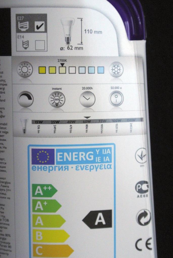 Philips 12W = 60W dimbaar ledlamp warm wit ( 2700 Kelvin ), Huis en Inrichting, Lampen | Losse lampen, Nieuw, Led-lamp, 30 tot 60 watt