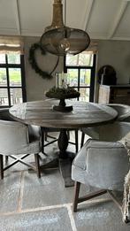landelijke sober ronde oud eiken tafel, 100 tot 150 cm, Verzenden, Zo goed als nieuw, Vijf personen of meer