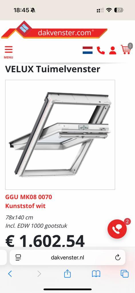 2 Velux Dakramen GGU MK08 - Zo goed als nieuw, Doe-het-zelf en Verbouw, Glas en Ramen, Zo goed als nieuw, Dakraam, 120 tot 160 cm