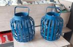2 stuks Bamboe lantaarns, Ophalen, 25 tot 50 cm, Blauw, Zo goed als nieuw