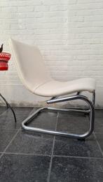 design stoel, wit leer , verchroomd stalen buisframe, Minder dan 75 cm, Modern, Gebruikt, Leer