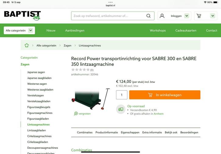Record Power transportinrichting voor SABRE 300 en SABRE 350, Doe-het-zelf en Verbouw, Gereedschap | Machine-onderdelen en Toebehoren