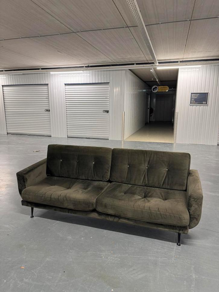 Groene Fluwelen Designbank – 3-zits – Nederlands vintagee, Huis en Inrichting, Banken | Bankstellen, Zo goed als nieuw, 200 tot 250 cm