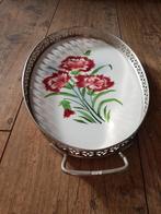 Antiek verzilver dienblad met bloemen, Ophalen of Verzenden