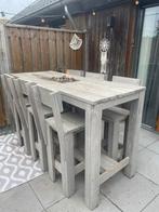 Houten bartafel met krukken en gasfles, Ophalen, Gebruikt, Rechthoekig, Hout