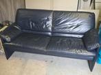 Donkerblauwe echte lederen bank 180breedx85 diepx46ho, Ophalen of Verzenden, Gebruikt