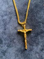 Kruisje met ketting 55 of 60 cm goud double, Nieuw, Goud, Overige materialen, Ophalen of Verzenden