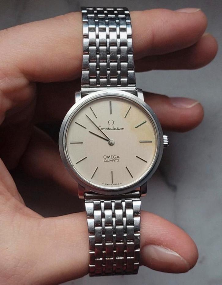 Vintage Omega Constellation, Sieraden, Tassen en Uiterlijk, Horloges | Heren, Gebruikt, Polshorloge, Omega, Staal, Leer, Ophalen of Verzenden