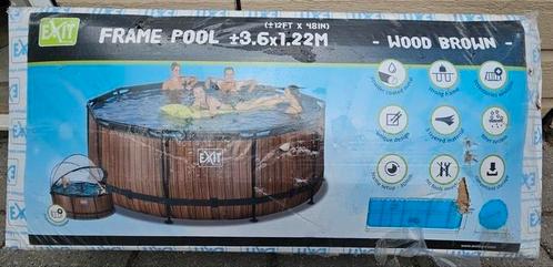 EXIT houtlook bruin zwembad ø360x122cm filterpomp trap zeil, Tuin en Terras, Zwembaden, Nieuw, Opzetzwembad, 120 cm of meer, 200 tot 400 cm