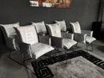Zilveren Velvet Eetkamerstoelen - Set van 6, Ophalen of Verzenden, Zo goed als nieuw, Vijf, Zes of meer stoelen, Stof