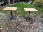 Twee bistro tafels met gietijzeren poten en beukenhout blad, Ophalen