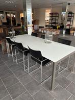 Disgn tafel wit melk glas roest vrij stalen frame 6 stoelen, Ophalen, Gebruikt, 200 cm of meer, 50 tot 100 cm