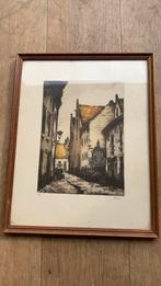 Pentekening dorpstraatje gesigneerd oplage, Ophalen of Verzenden